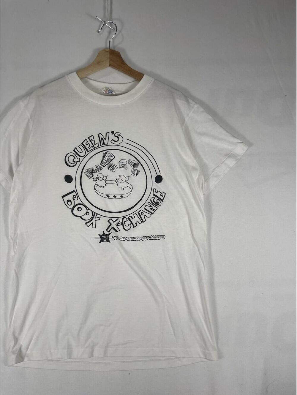 Vintage Queen's University Book X-change club Jerzees T-shirt Single Stitch Sz L